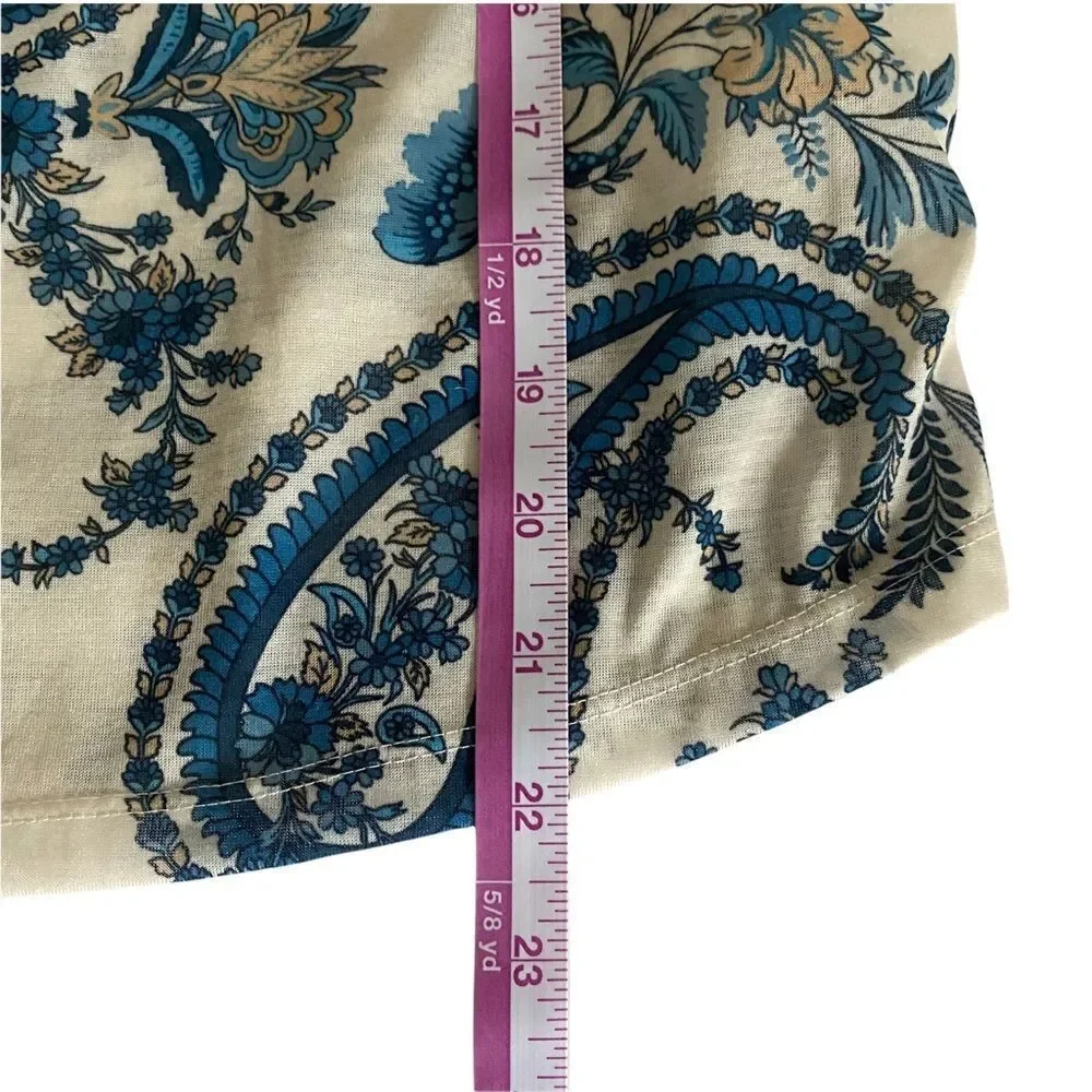 H&M Paisley 3/4 Sleeve‎ White/Blue Top Sz S